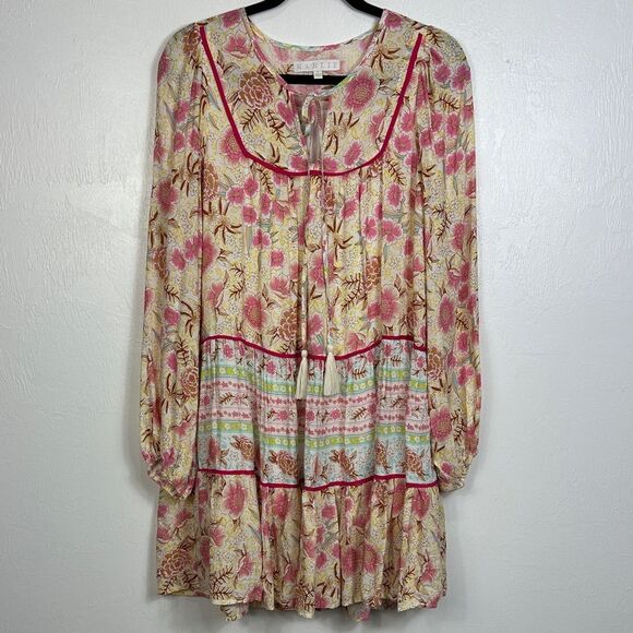 Karlie Floral Print Boho Relaxed Fit Dress In Pink And Yellow Size S - Picture 3 of 12